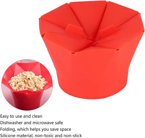 Popcorn Bowl, Popcorn Popper Red Folding Microwave Oven Popcorn Bowl DIY Silicone Popcorn Maker Machine Home Kitchen Tool for Making Popcorn by CHEOTIME
