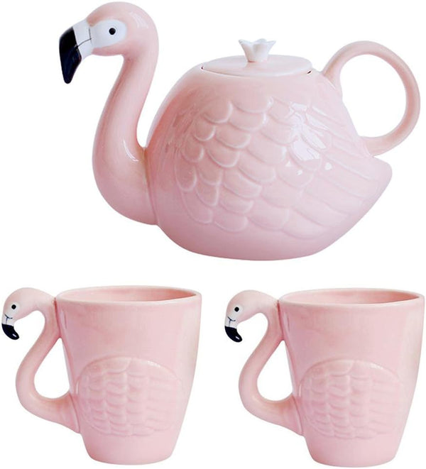 WUYIAZHI JointVictory Flamingo Coffee Mugs and Teapot Set 15 Ounce Ceramic Flamingo Cups