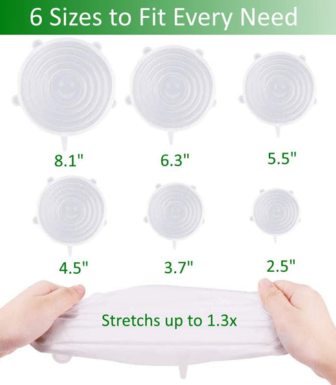 altCookingHub Silicone Stretch Lids, 6-Pack Various Sizes, BPA Free, Leakproof Reusable Lids for Containers