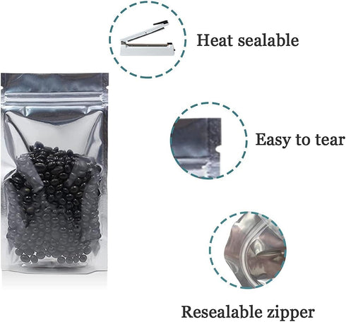 FERENLI 100 Pieces Clear Front Zipper Lock Resealable Mylar Foil Bags for Long Term Food Storage, 4.7x6.7 inch