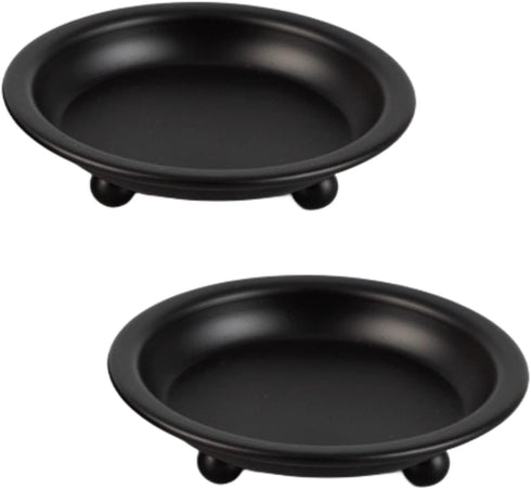2 Pcs Candle Plate Iron Candle Holder for Pillar Candles, Black Metal Stand for Dining Table Decor