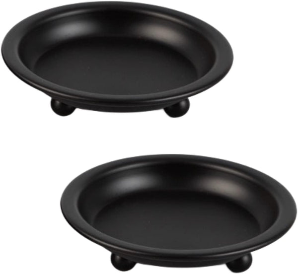 2 Pcs Candle Plate Iron Candle Holder for Pillar Candles, Black Metal Stand for Dining Table Decor