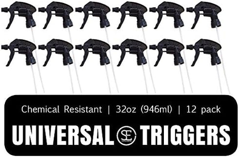 S & E Packaging 12 Pack 28-400 Nozzles 32 oz 9.5" 1.5mL Replacement Trigger Sprayer Heads Black Spray for Bottles