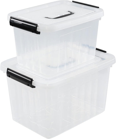 Plastic Bin with Lid - Mixed Size Latching Storage Box, 2 Packs, 6 Quart & 12 Quart