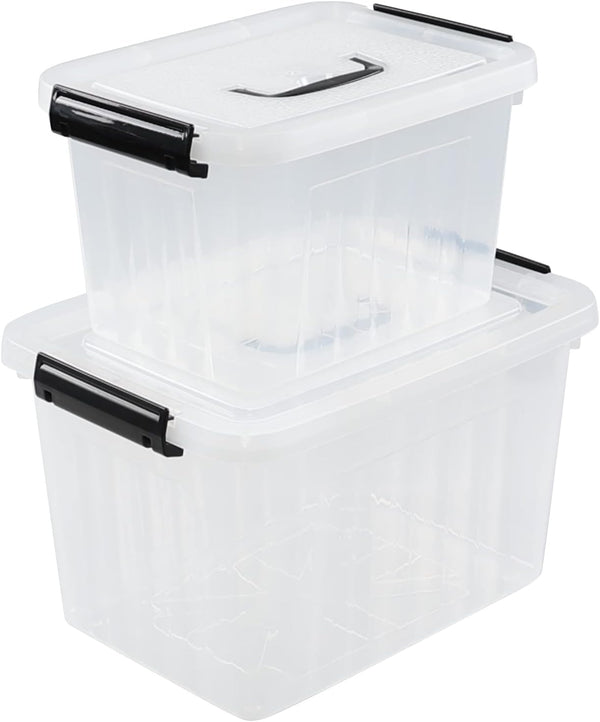 Plastic Bin with Lid - Mixed Size Latching Storage Box, 2 Packs, 6 Quart & 12 Quart