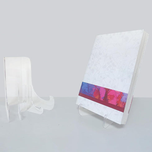 White Small Artwork Display Stand, Clear Acrylic Plate Stable Countertop Holder for Tea, Bricks, Books, Magazines