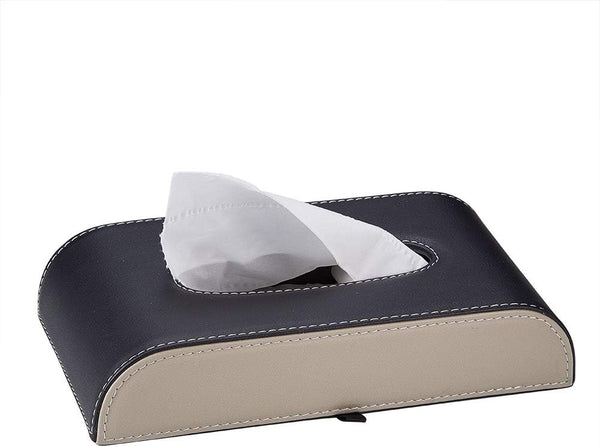 ATMOMO AuMoHall Black with Beige Tissue Box Cover PU Leather Rectangular Tissue Holder