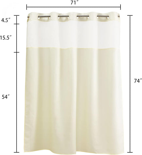 River Dream Beige Fabric Shower Curtain or Liner with Sheer Window, Machine Washable, 71 x 74 inches