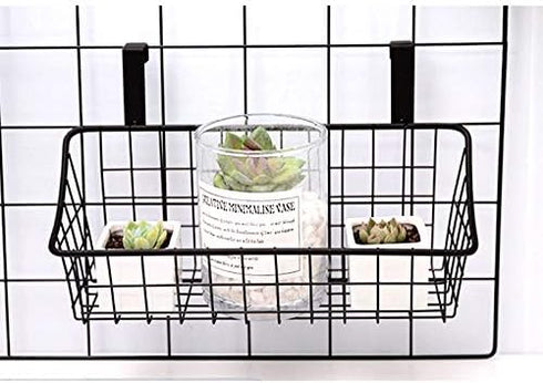 LeleCAT Grid Storage Basket with Hook, Hang it Behind a Door or on a Railing, Over the Cabinet Door, Small, Black, 1