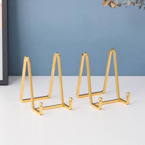 Plate Holder Easel Display Stand - 4.5 inch Metal Plate Stands for Display - Tabletop Picture Stand - Gold Iron Easels for Display Pictures | Photo Frames | Book | Decorative Plates | Plaque -4 Pack