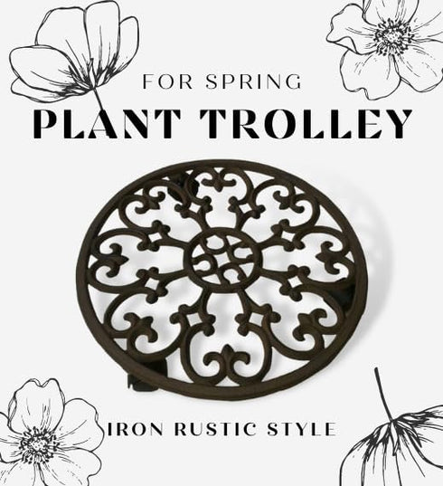 11.8" Comfy Hour Heavy Duty Cast Iron Rolling Plant Stand, Large Circular Plant Caddy with Industrial Wheels