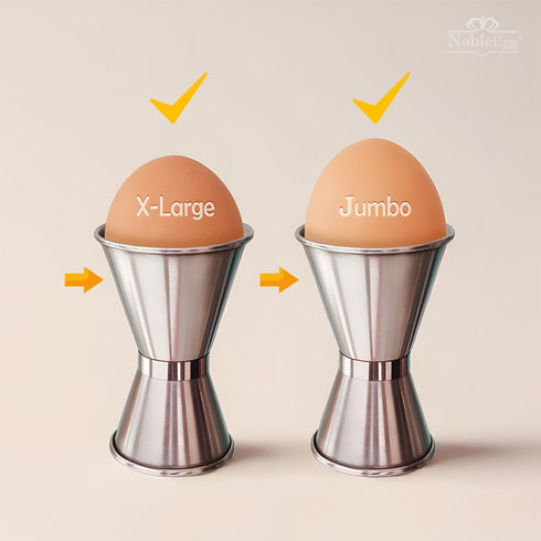 Set 2 NobleEgg Universal Egg Cups and Spoons for Soft Boiled Eggs, All Chicken Egg Sizes | Stainless Steel |