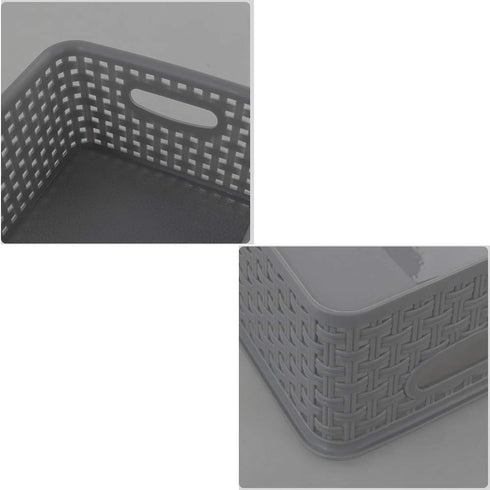 Grey Plastic Storage Basket, 10.03" x 7.67" x 4.05", Set of 6 Packs