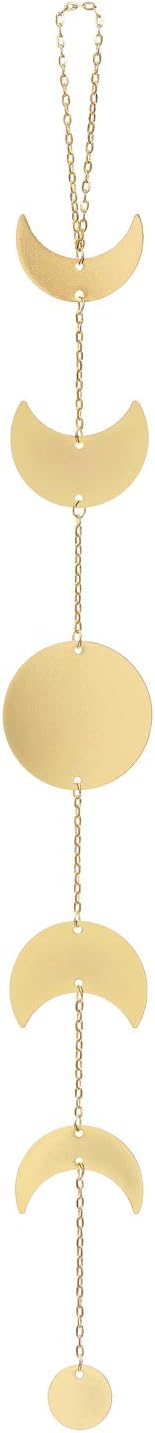 Mkono Moon Phase Wall Hanging Metal Boho Decor, Vertical Chic Moon Garland for Bedroom Living Room Office, Gold