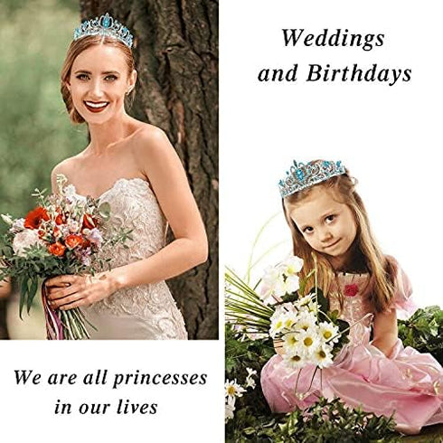 Birthday Crowns for Women, Blue Rhinestone Tiara with Sash, Birthday Queen Crown and Sash for Women