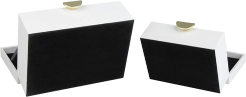 HofferRuffer Faux Leather Jewelry Boxes, Decorative Storage Accessory Organizer with Gold Hardware, Set of 2