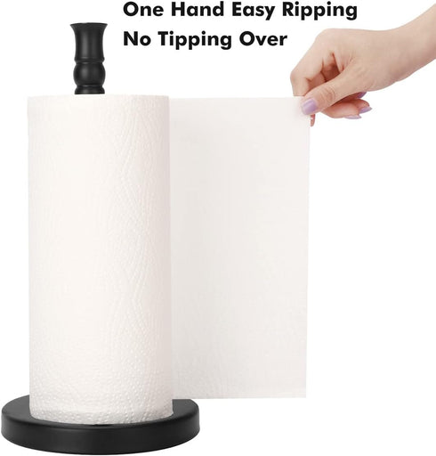 Black Paper Towel Holder Stand Countertop with Heavy Weighted Stainless Steel Base, Free Standing Paper Towel Holder (Black Matte) by Luxmay