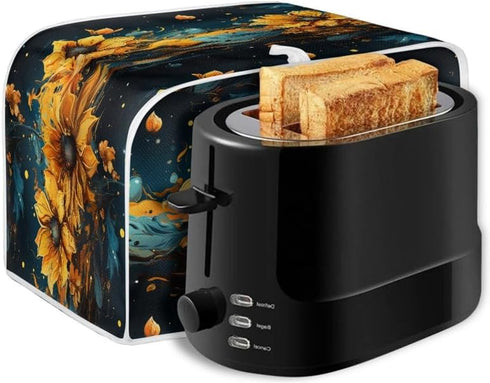 Plus Size 4 Slice Toaster Cover Splash Oil Painting Sunflower, Dust Protection for Microwave Oven (16x16") 2PCS