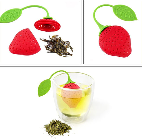 8PC Silicone Tea Strainers for Loose Tea, Cute Strawberry Shape Tea Infuser Set, Tea Filters for Loose-Leaf