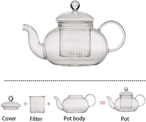 Glass Teapot 20oz with Infuser, Borosilicate Kettle Set for Loose Tea, Stovetop and Microwave Safe