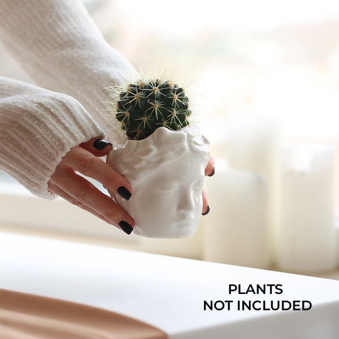 White Ceramic Face Planter Pots for Succulents - Unique Indoor Plant Planters with Drainage