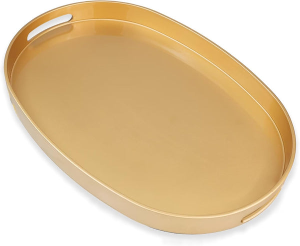 Gold Oval Decorative Tray with Handles, Versatile Serving Tray for Coffee Table,