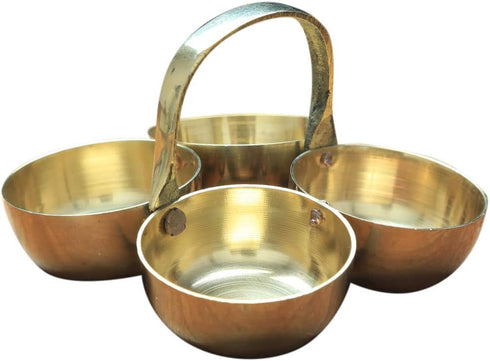 Brass Chowmukh Haldi Kumkum Holder Stand, 4 Bowl Holder for Puja Prayer Accessories, Indian Traditional