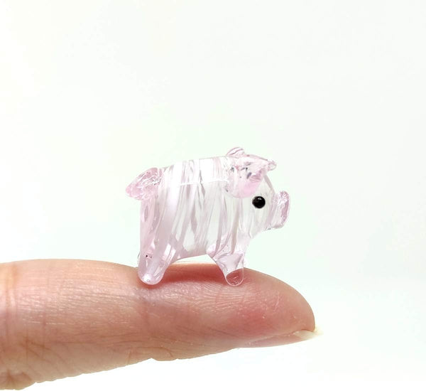 Tiny Pig Miniature Glass Figurine – Handmade Blown Glass Animal – Cute Collectible Pig Sculpture Gift (Pink)