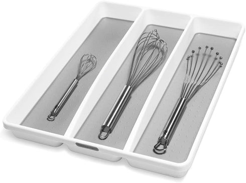 madesmart Antimicrobial Classic Utensil Tray Drawer Organizer, 16" x 13" x 2", 3 Compartments for Kitchen, Bath, and Office, Soft-Grip Lining and Non-Slip Feet, BPA-free, Gray by madesmart