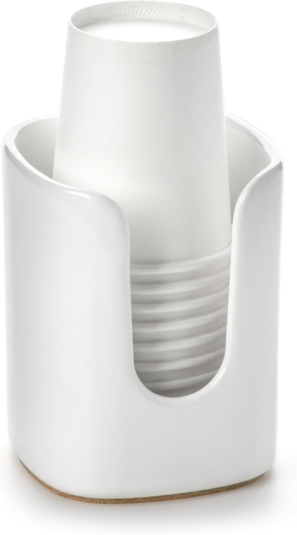 5 oz Square Ceramic Bathroom Cup Dispenser, Disposable Paper Cup Holder for Mouthwash on Vanity Countertop