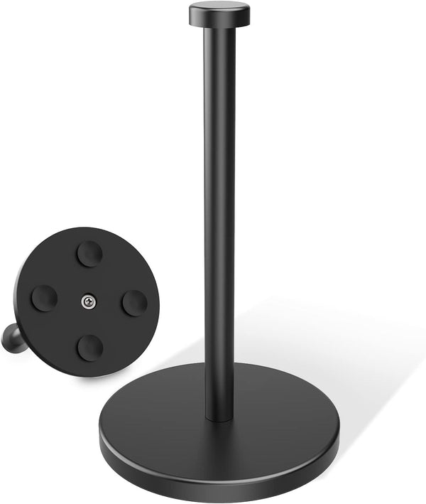 VEHHE Black Stainless Steel Paper Towel Holder Countertop with Weighted Base and Suction Cups for Kitchen Bathroom