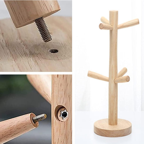 Mug Holder Tree, Bamboo Stand with 6 Hooks, Countertop Coffee Cup Holder for Kitchen and Coffee Station