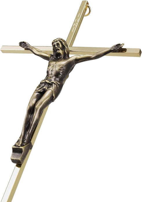 ACHIBANG Gold Crucifix Wall Cross, 10" Catholic Metal Cross with Jesus & INRI, Faith Decor for Wall Display