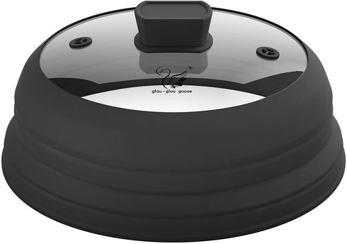Microwave Splatter Cover Glass Guard Lid with Collapsible Silicone, 10.5 inch, Black