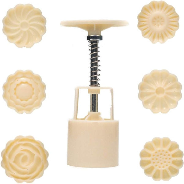 Cookie Press Mid-Autumn Festival Moon Cake Mould, 50g Cookie Stamp Set with 6 Pcs Mode Pattern for DIY Decoration