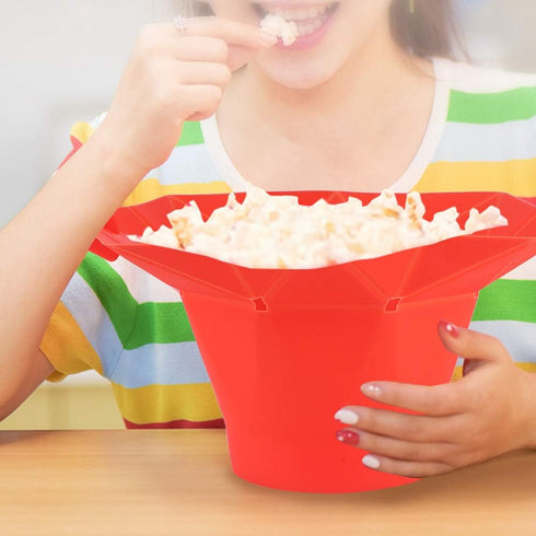 Red Folding Popcorn Bowl, Microwave Oven Popcorn Popper, DIY Silicone Maker for Home Kitchen