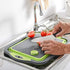 YZWDTGS Collapsible Cutting Board with Colander, Foldable Multi-function Kitchen Plastic Dish Tub, Green