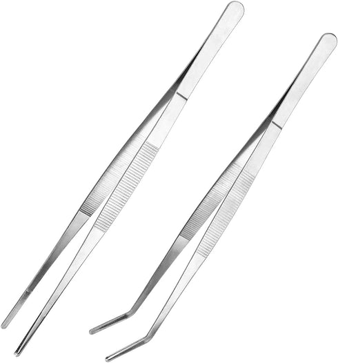 LEEFONE Kitchen Tweezers Set, 2 PCS 12 Inch Stainless Steel Food Tweezers with Precision Serrated Tips for Cooking &