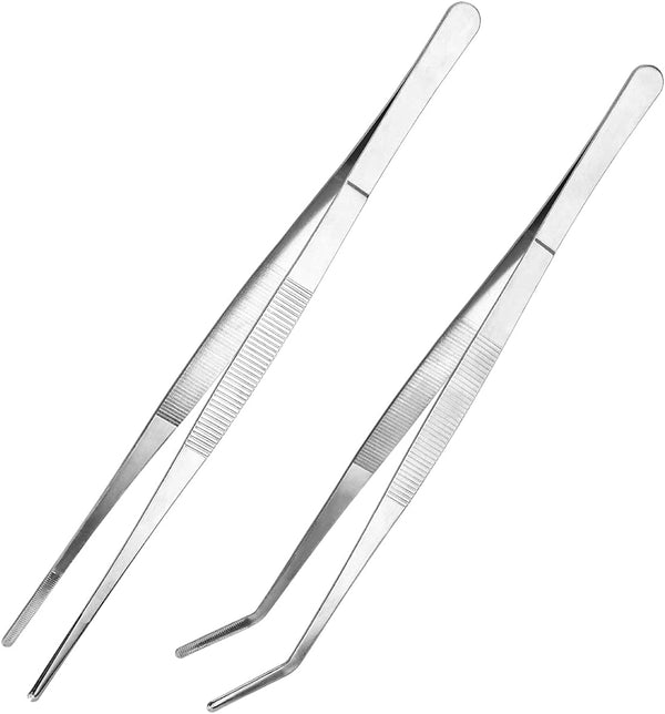 LEEFONE Kitchen Tweezers Set, 2 PCS 12 Inch Stainless Steel Food Tweezers with Precision Serrated Tips for Cooking &