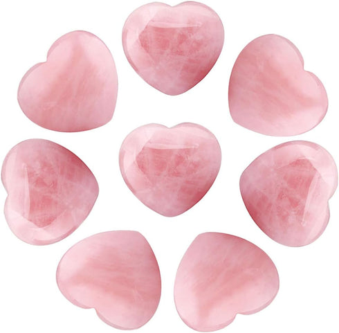 SUNYIK Assorted Natural Gemstones Carved Puff Heart Pocket Stone Set, Healing Palm Crystal Set, Pack of 8 (1")
