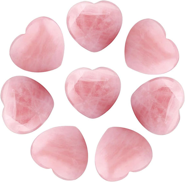 SUNYIK Assorted Natural Gemstones Carved Puff Heart Pocket Stone Set, Healing Palm Crystal Set, Pack of 8 (1")
