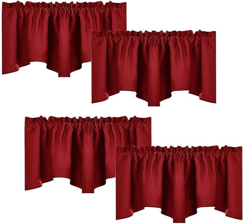 NICETOWN Burgundy Red Blackout Valances, Thermal Insulated W52 x L18 Scalloped Rod Pocket Curtains for Small Windows