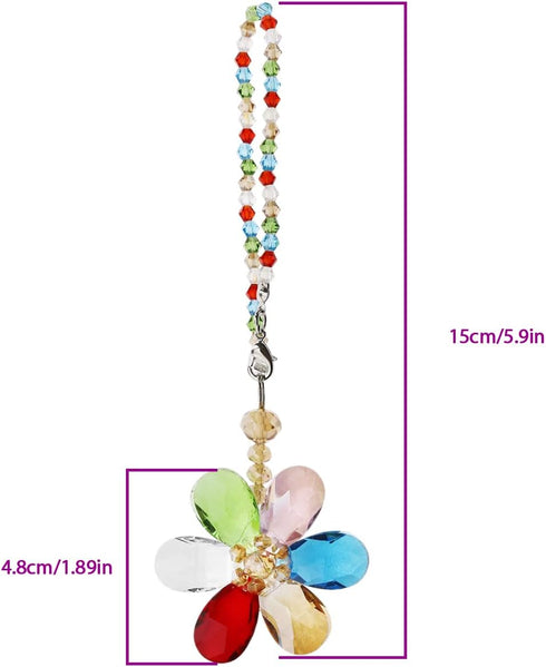 SING F LTD Multicolour Flower Suncatcher Crystal Hanging Ornament for Car Rear View Mirror, 15cm/5.9 Inch Length