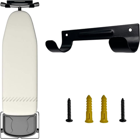 Wall Mount Ironing Board Hanger, Organizer Rack for Laundry Rooms, Space-Saving Storage with Screws (Black)