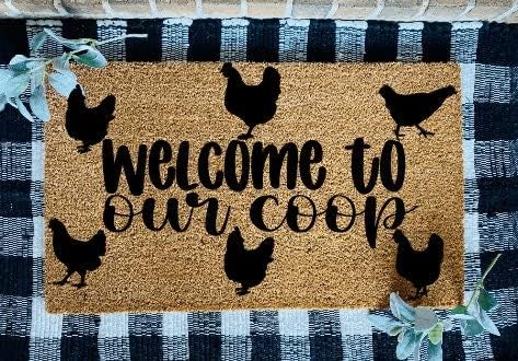 Welcome to Our Coop Chicken Door Mat, Pattern Printed Entry Mat, 16x24 Inch Mud Wipe Mat