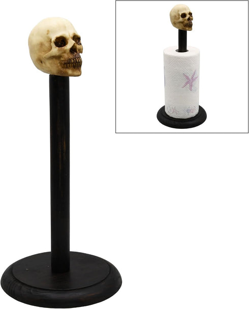 Rustic Wood Skull Paper Towel Holder Stand Up Paper Towel Holder, Easy