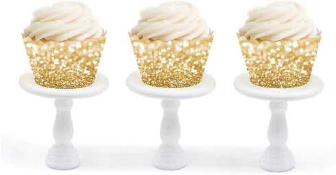 Andaz Press Glitzy Faux Gold Glitter Cupcake Wrapper Decorations, 24-Pack Gold Cupcake Holders
