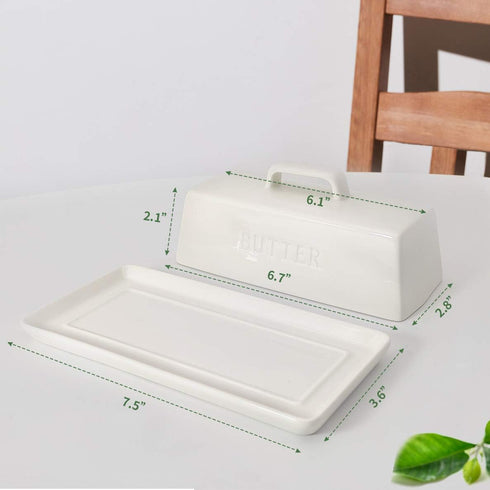 Gute Butter Dish with Lid for Countertop, Covered Ceramic Butter Keeper Container for Kitchen (White)