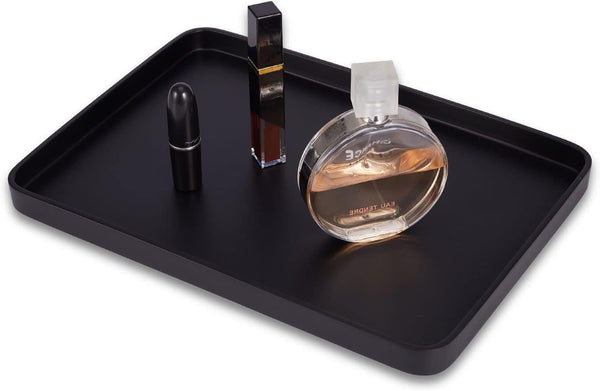 Large Resin Bathroom Sink Vanity Tray, Decorative Rectangle Organizer for Countertop, Perfume Tray (Black)