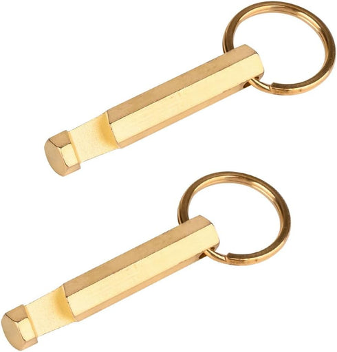 2PCS Solid Brass Keychain Beer Bottle Opener - Handcrafted Brass Copper Key Rings (KPQ-502L), Small Gold